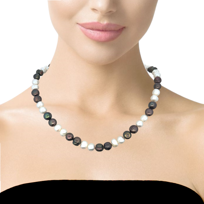 Pearl Two-Tone Plain Ringed June Necklace