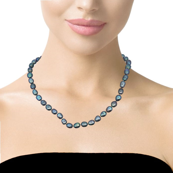 Classic Dark Grey Smooth Button Pearl Necklace