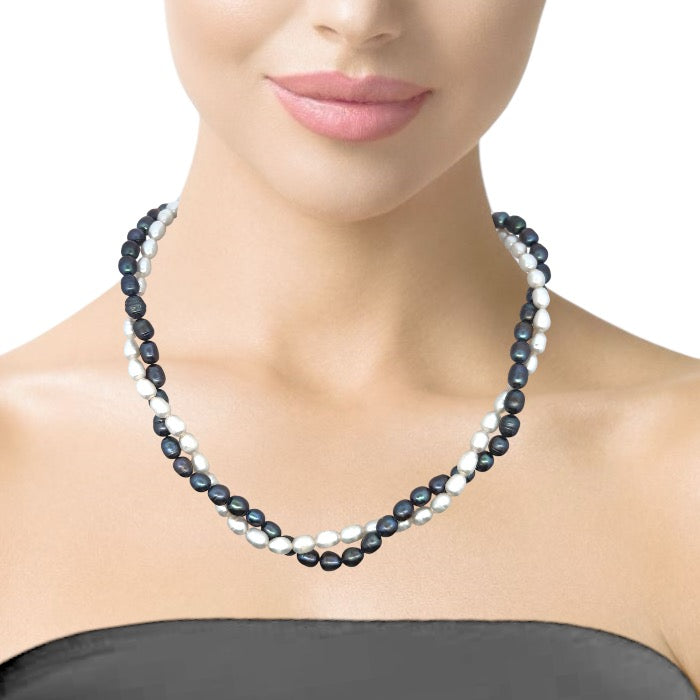 Classic Duo-Tone Twisted Plain Pearl Necklace