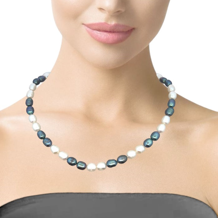 Elegant Two-Tone Plain Pearl Necklace