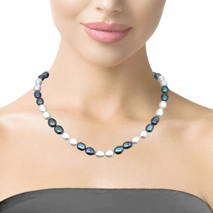 Elegant Two-Tone June Birthstone Plain Pearl Necklace