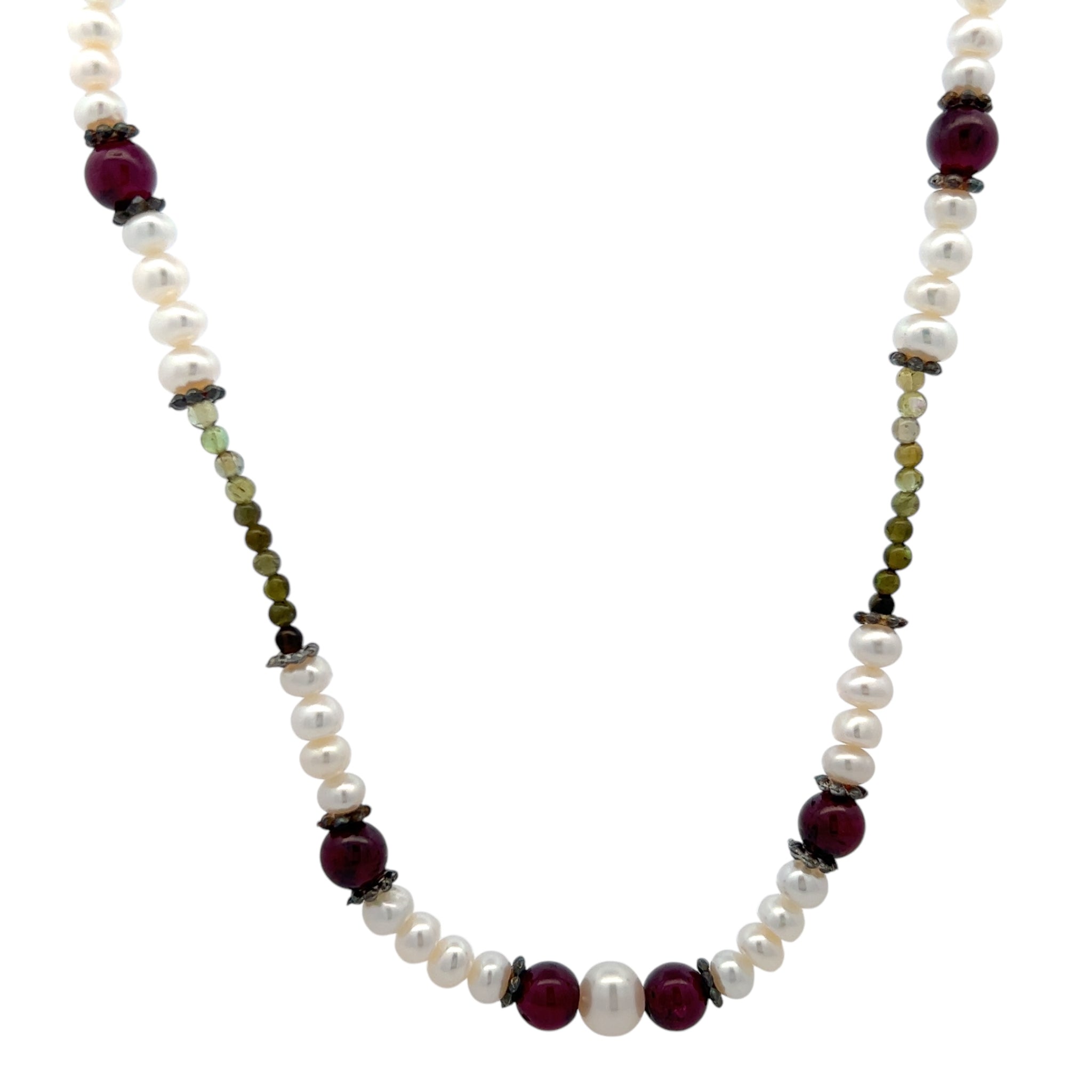 Natural Garnet, Multi Tourmaline & Classic Pearl Necklace