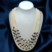 Multi Layered Classic Pearl with Lapis Lazuli Necklace