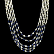 Multi Layered Classic Pearl with Lapis Lazuli Necklace