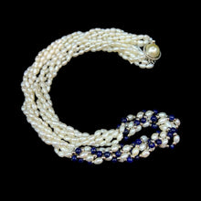 Multi Layered Classic Pearl with Lapis Lazuli Necklace