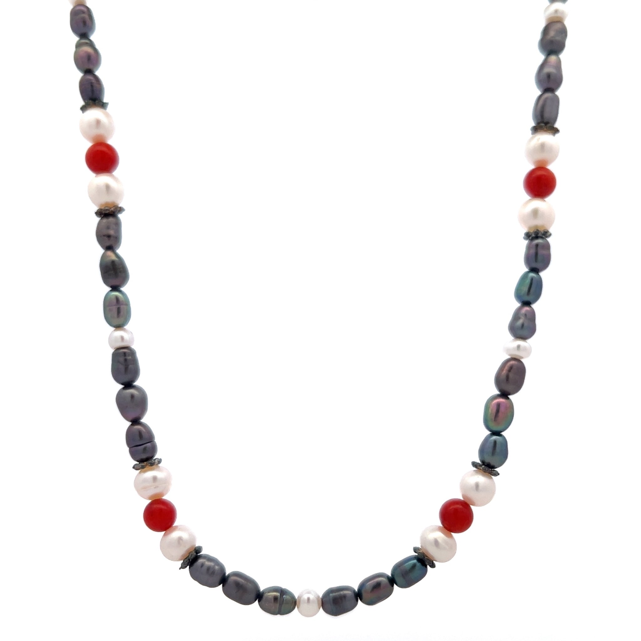 Pearl Classic Plain with Coral Handmade Necklace