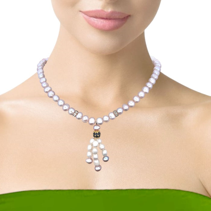 Classic Plain Pearl Triple Embellished Lariat Necklace