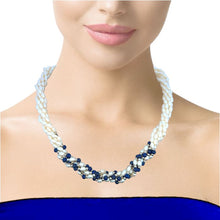 Pearl Multi Layered with Lapis Ball Twisted Beads Necklace