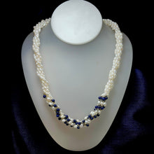 Pearl Multi Layered with Lapis Ball Twisted Beads Necklace