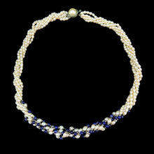 Pearl Multi Layered with Lapis Ball Twisted Beads Necklace