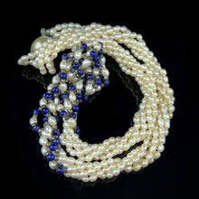 Pearl Multi Layered with Lapis Ball Twisted Beads Necklace