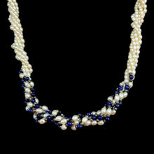 Pearl Multi Layered with Lapis Ball Twisted Beads Necklace