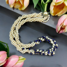 Pearl Multi Layered with Lapis Ball Twisted Beads Necklace