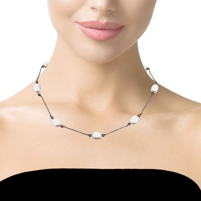 Elegant Plain Pearl Station Style Necklace