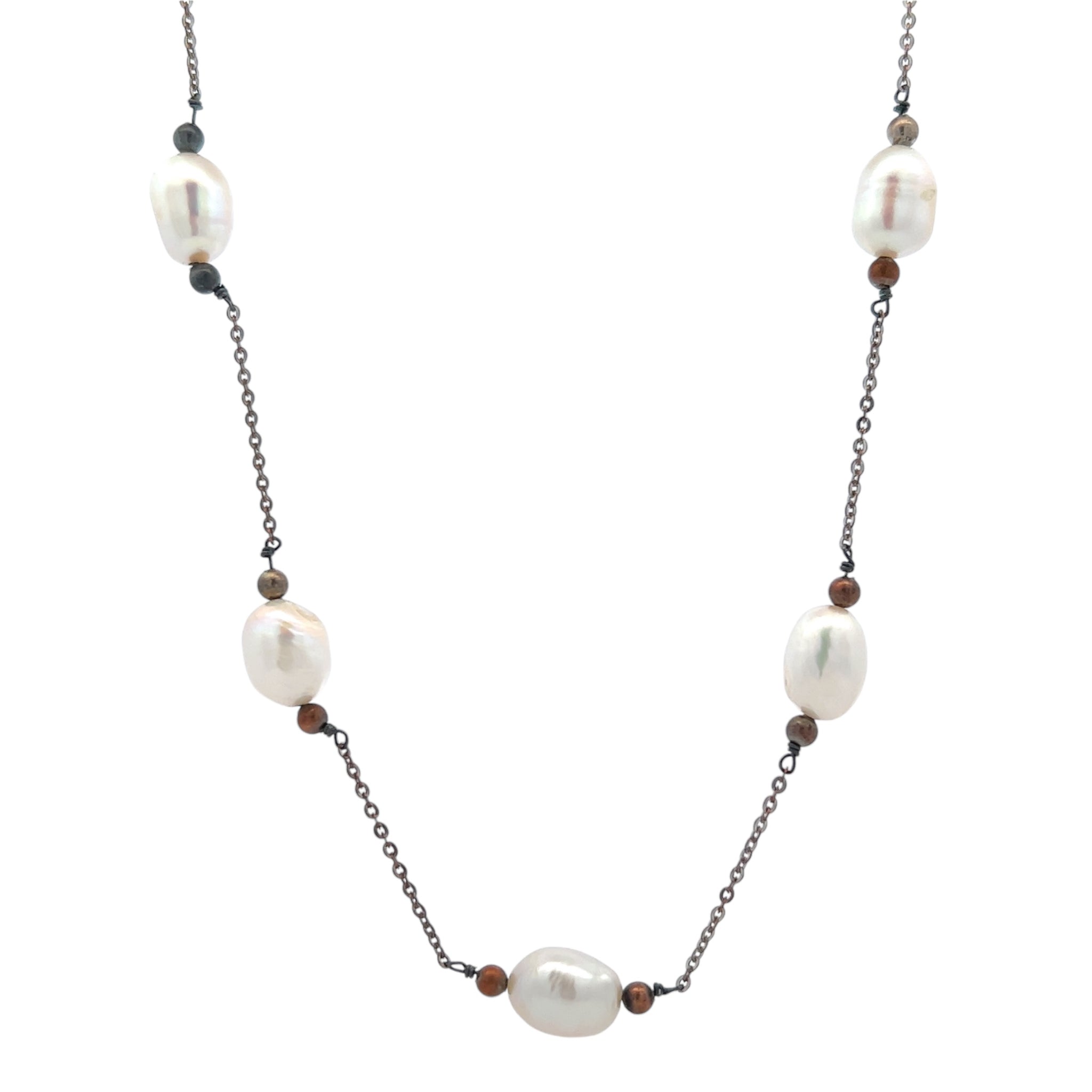 Elegant Plain Pearl Station Style Necklace