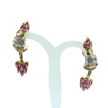 18K Yellow Gold Floral Vine Pendant Earring Natural Round Diamond & Multi Tourmaline Royal Lotus Design Jewellery Set