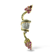 18K Yellow Gold Floral Vine Pendant Earring Natural Round Diamond & Multi Tourmaline Royal Lotus Design Jewellery Set