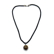 Natural Tiger's Eye Gemstone Pendant Necklace 18mm Ball with Black Twisted Cord Powerful Jewellery
