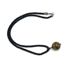 Natural Tiger's Eye Gemstone Pendant Necklace 18mm Ball with Black Twisted Cord Powerful Jewellery