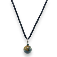 Natural Jasper  Gemstone 20mm Ball  with Black Twisted Cord Pendant Necklace