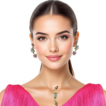 18K Yellow Gold Floral Vine Pendant Earring Natural Round Diamond & Multi Tourmaline Royal Lotus Design Jewellery Set