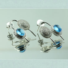 18K White Gold Earring Pendant with Natural Round Diamond & Blue Topaz Cabochon Spearhead Needle Drop Jewellery Set