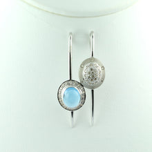 18K White Gold Earring Pendant with Natural Round Diamond & Blue Topaz Cabochon Spearhead Needle Drop Jewellery Set
