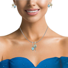 18K White Gold Earring Pendant with Natural Round Diamond & Blue Topaz Cabochon Spearhead Needle Drop Jewellery Set