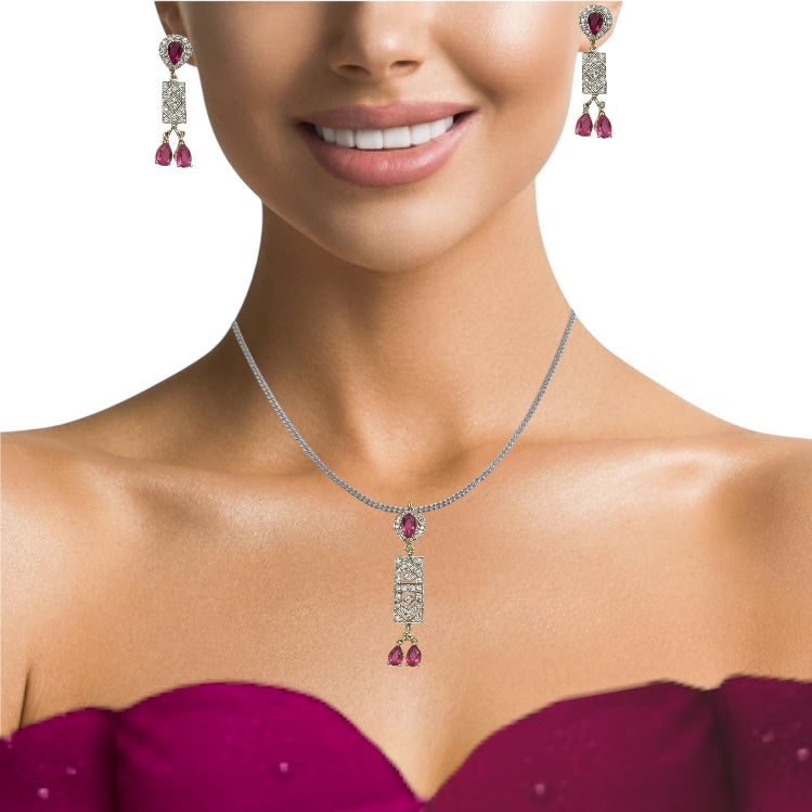 18K Yellow Gold Pendant Earring with Natural Diamond & Tourmaline Jewellery Set