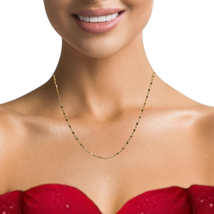 Yellow Gold Plated Sausage Bead-Bar Chain Necklace – Versatile Fashion Unisex Jewelry