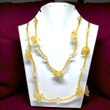 Handmade Long Beaded Necklace with Carved Yellow Floral Accents – Elegant Opera-Length Jewelry for Special Occasions
