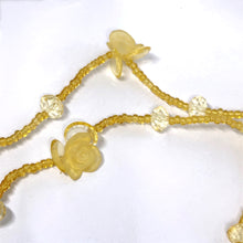 Handmade Long Beaded Necklace with Carved Yellow Floral Accents – Elegant Opera-Length Jewelry for Special Occasions