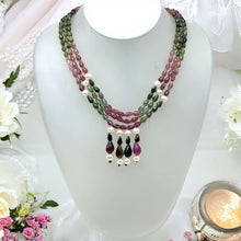 Natural Tourmaline & Pearl Briolette Drop Gemstone Necklace