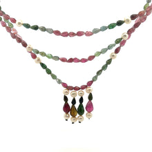 Natural Tourmaline & Pearl Briolette Drop Gemstone Necklace