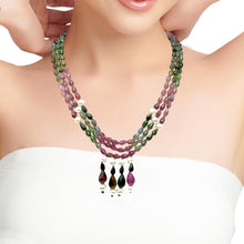 Natural Tourmaline & Pearl Briolette Drop Gemstone Necklace