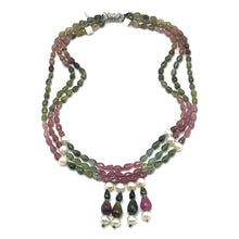 Natural Tourmaline & Pearl Briolette Drop Gemstone Necklace