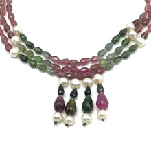 Natural Tourmaline & Pearl Briolette Drop Gemstone Necklace