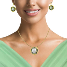 18K Yellow Gold Pendant Earring with Diamond & Green Tourmaline Natural Gemstones Hoop Wheel Style Jewellery Set