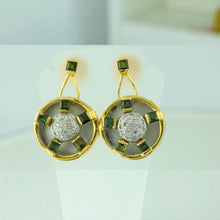 18K Yellow Gold Pendant Earring with Diamond & Green Tourmaline Natural Gemstones Hoop Wheel Style Jewellery Set