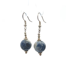 Blue White Sodalite 12mm Ball Plain Dangle Gemstone Earrings