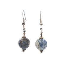 Blue White Sodalite 12mm Ball Plain Dangle Gemstone Earrings