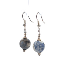 Blue White Sodalite 12mm Ball Plain Dangle Gemstone Earrings