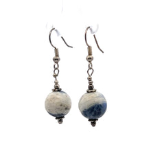 Blue White Sodalite 12mm Ball Plain Dangle Gemstone Earrings