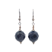 Dark Blue Sandstone 14mm Ball Facet Dangle Gemstone Earrings