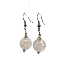 White Rutile 13mm Ball Plain Dangle Gemstone Earrings