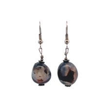 Black Chalcedony 15x14.5x10mm Tumble Plain Dangle Gemstone Earrings