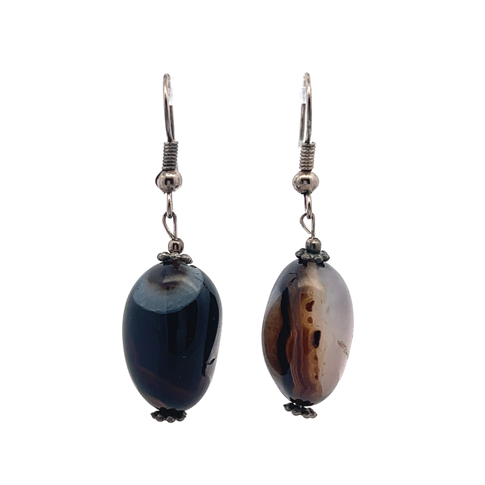 Black Chalcedony 18x13x10mm Tumble Plain Dangle Gemstone Earrings