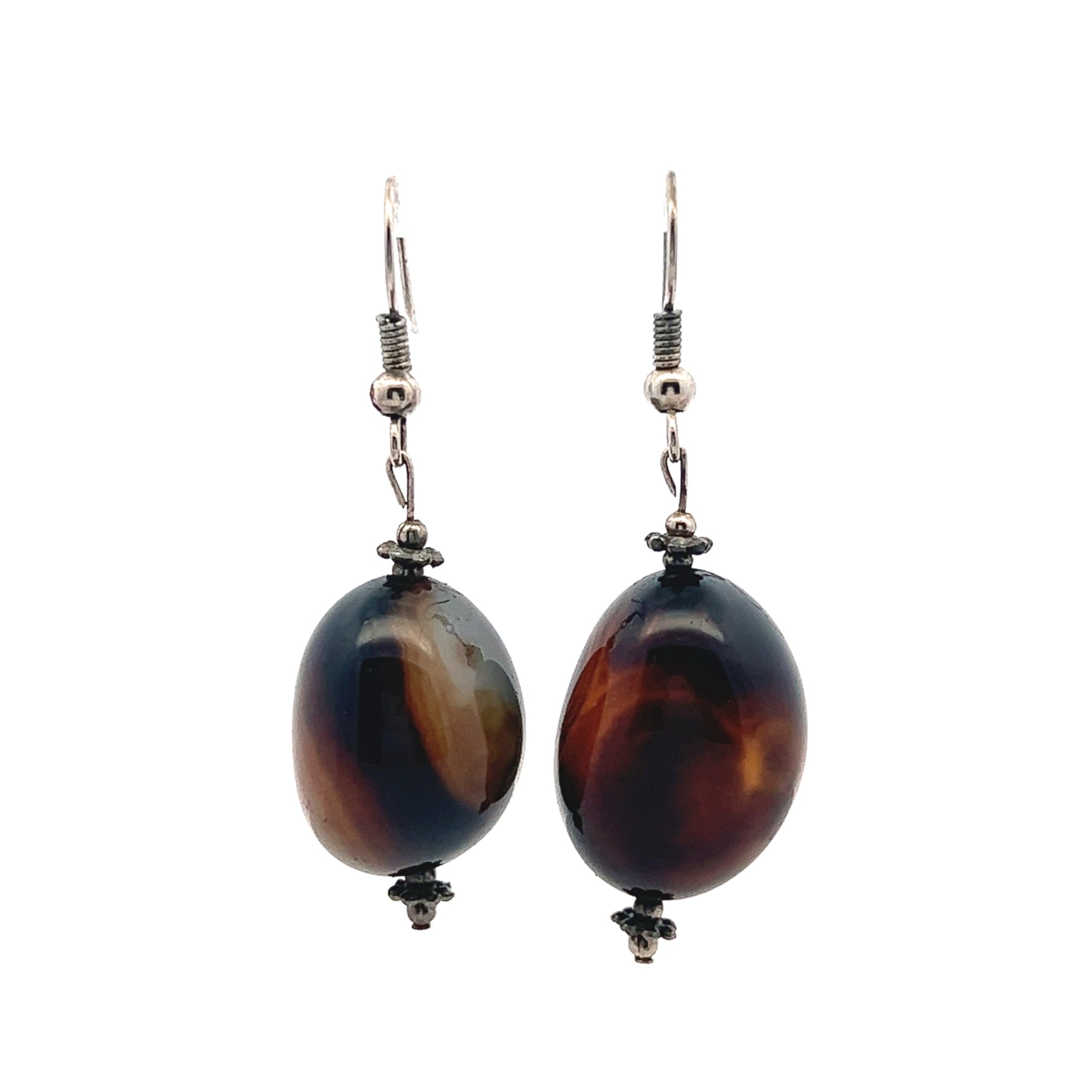 Black Chalcedony 22x16x13mm Tumble Plain Dangle Gemstone Earrings