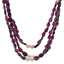 Natural Garnet Pear with Pearl Round Rice Gemstone Necklace