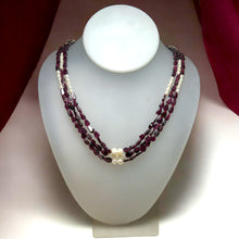 Natural Garnet Pear with Pearl Round Rice Gemstone Necklace